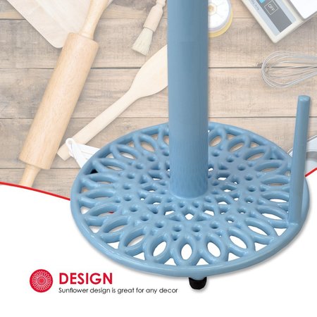 Home Basics Sunflower FreeStanding Cast Iron Paper Towel Holder with Dispensing Side Bar, Blue PH45808